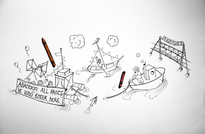 Hurlothrumbo Flotilla. Pen and ink, watercolor. Illustration by Ken Sellen