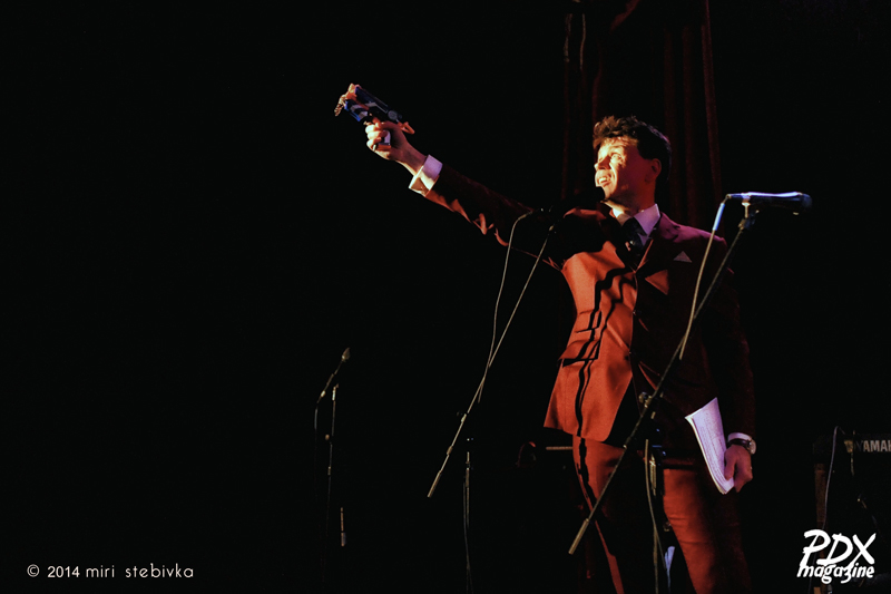 Host Leo Daedalus at the PDX Magazine Issue #7 launch at Star Theater, a part of the 2014 Soul'd Out Music Festival.