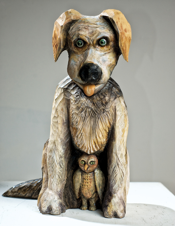 "Watchdog" by Stan Peterson. Carved and painted basswood. Photo by Miri Stebivka.